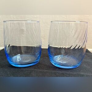 2 Libbey Blue Optic Swirl Glasses. Vintage circa 1970s